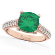 Cushion Cut Emerald & Diamond Engagement Ring 14k Rose Gold (4.42ct)