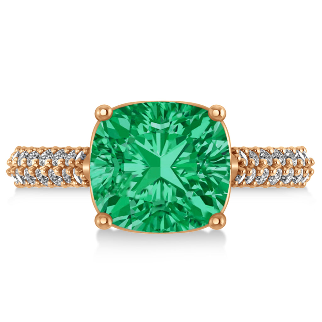 Cushion Cut Emerald & Diamond Engagement Ring 14k Rose Gold (4.42ct)