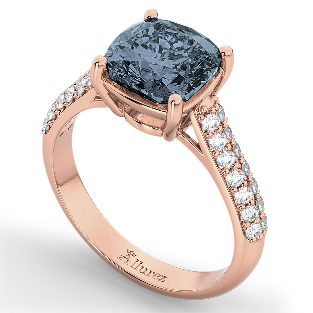 Cushion Cut Gray Spinel & Diamond Ring 14k Rose Gold (4.42ct)