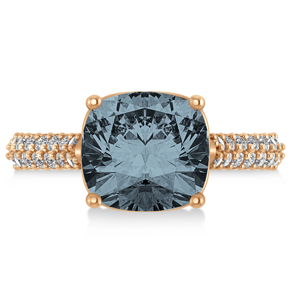 Cushion Cut Gray Spinel & Diamond Ring 18k Rose Gold (4.42ct)