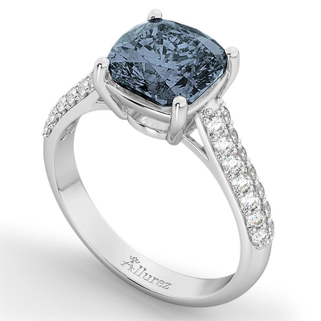 Cushion Cut Gray Spinel & Diamond Ring 18k White Gold (4.42ct)