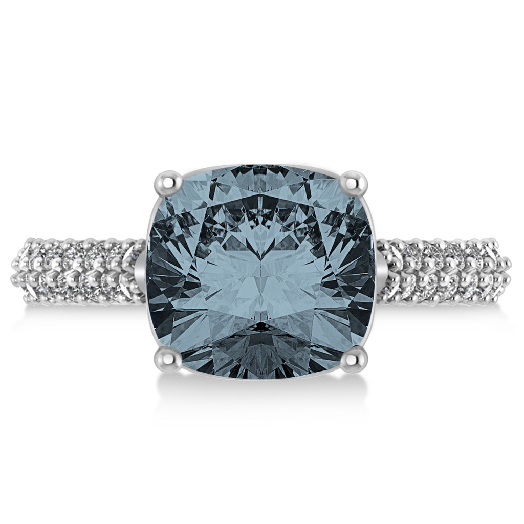 Cushion Cut Gray Spinel & Diamond Ring 18k White Gold (4.42ct)