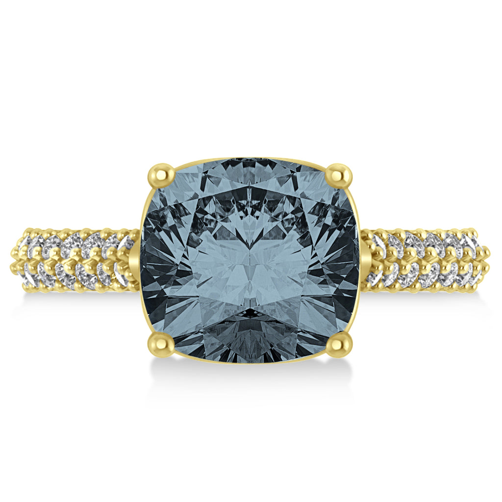 Cushion Cut Gray Spinel & Diamond Ring 18k Yellow Gold (4.42ct)