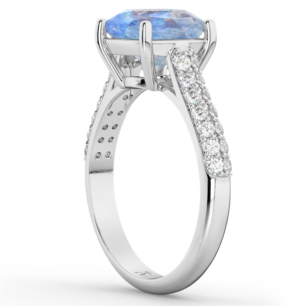 Cushion Cut Moonstone & Diamond Ring 14k White Gold (4.42ct)