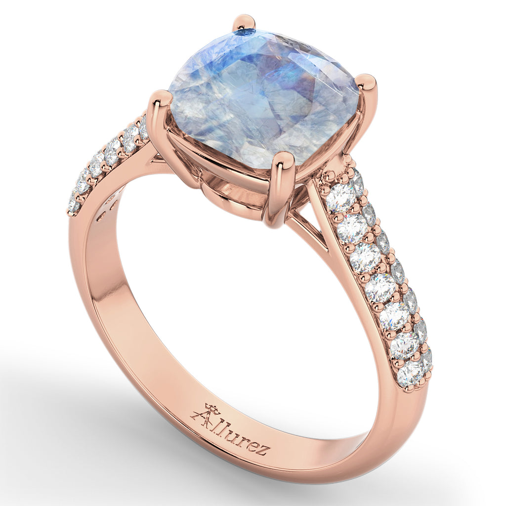 Cushion Cut Moonstone & Diamond Ring 18k Rose Gold (4.42ct)