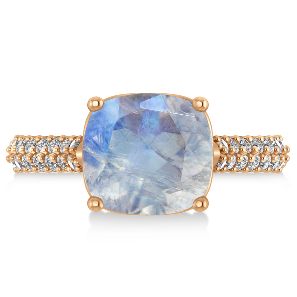 Cushion Cut Moonstone & Diamond Ring 18k Rose Gold (4.42ct)