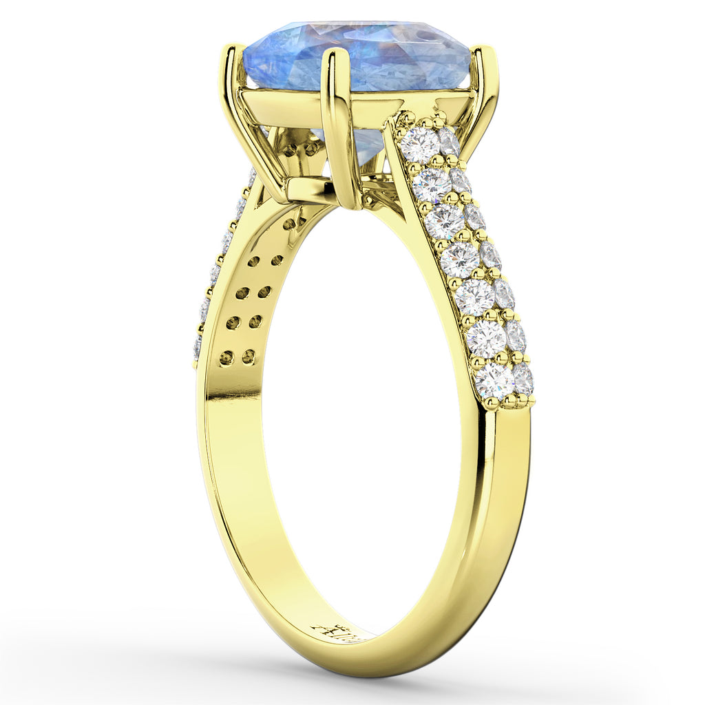 Cushion Cut Moonstone & Diamond Ring 18k Yellow Gold (4.42ct)