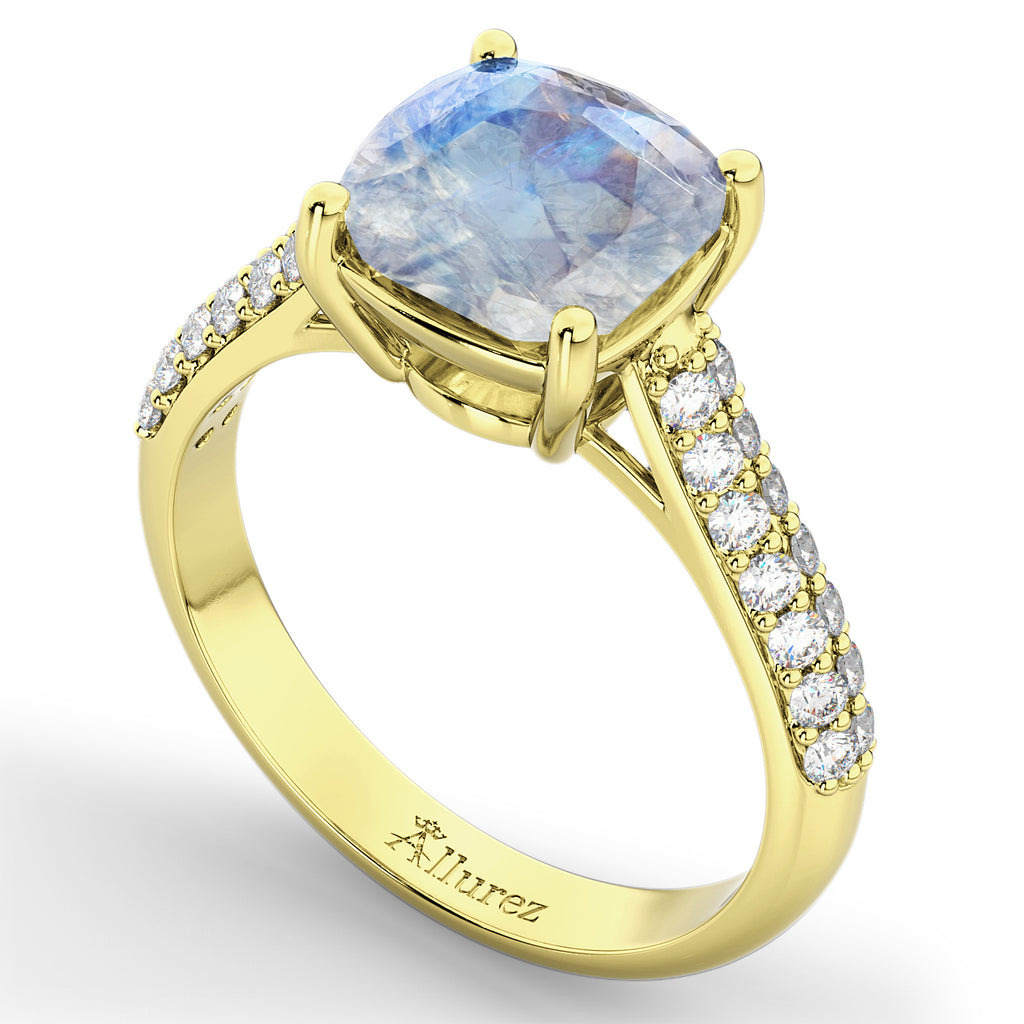 Cushion Cut Moonstone & Diamond Ring 18k Yellow Gold (4.42ct)
