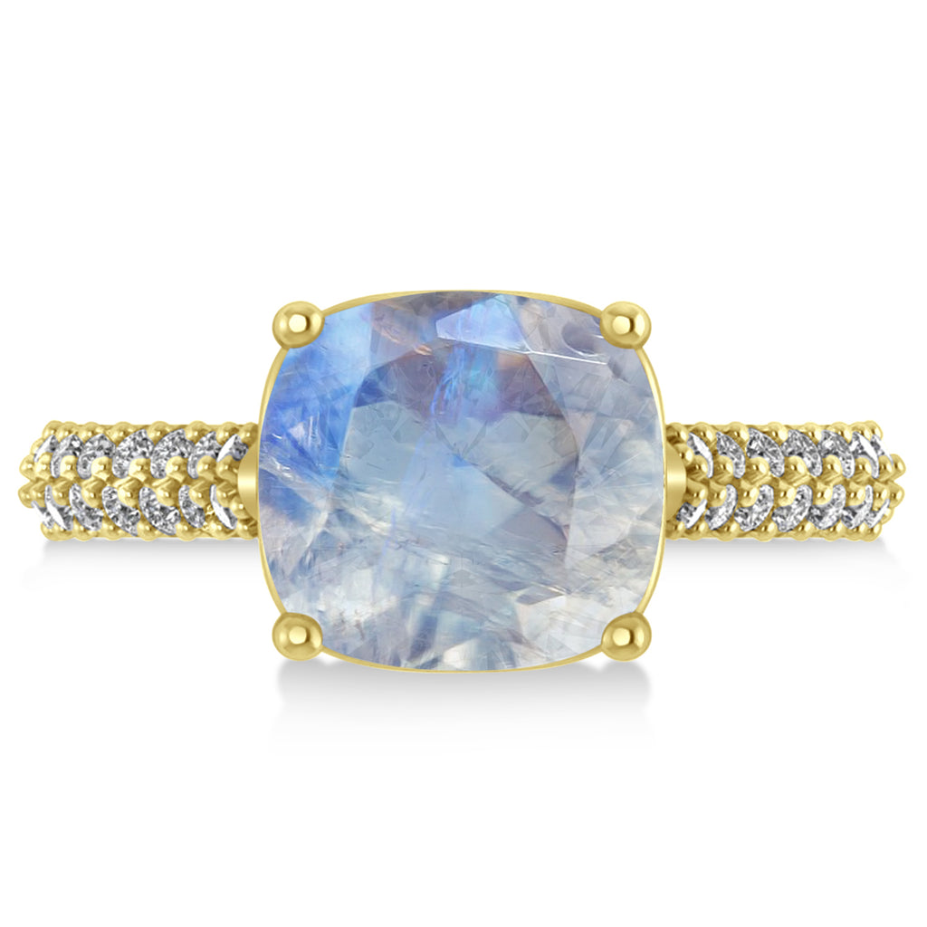Cushion Cut Moonstone & Diamond Ring 18k Yellow Gold (4.42ct)