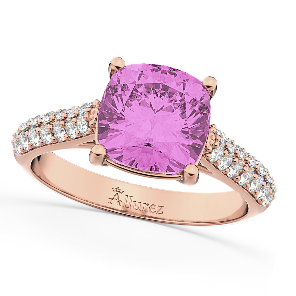 Cushion Cut Pink Sapphire & Diamond Ring 14k Rose Gold (4.42ct)