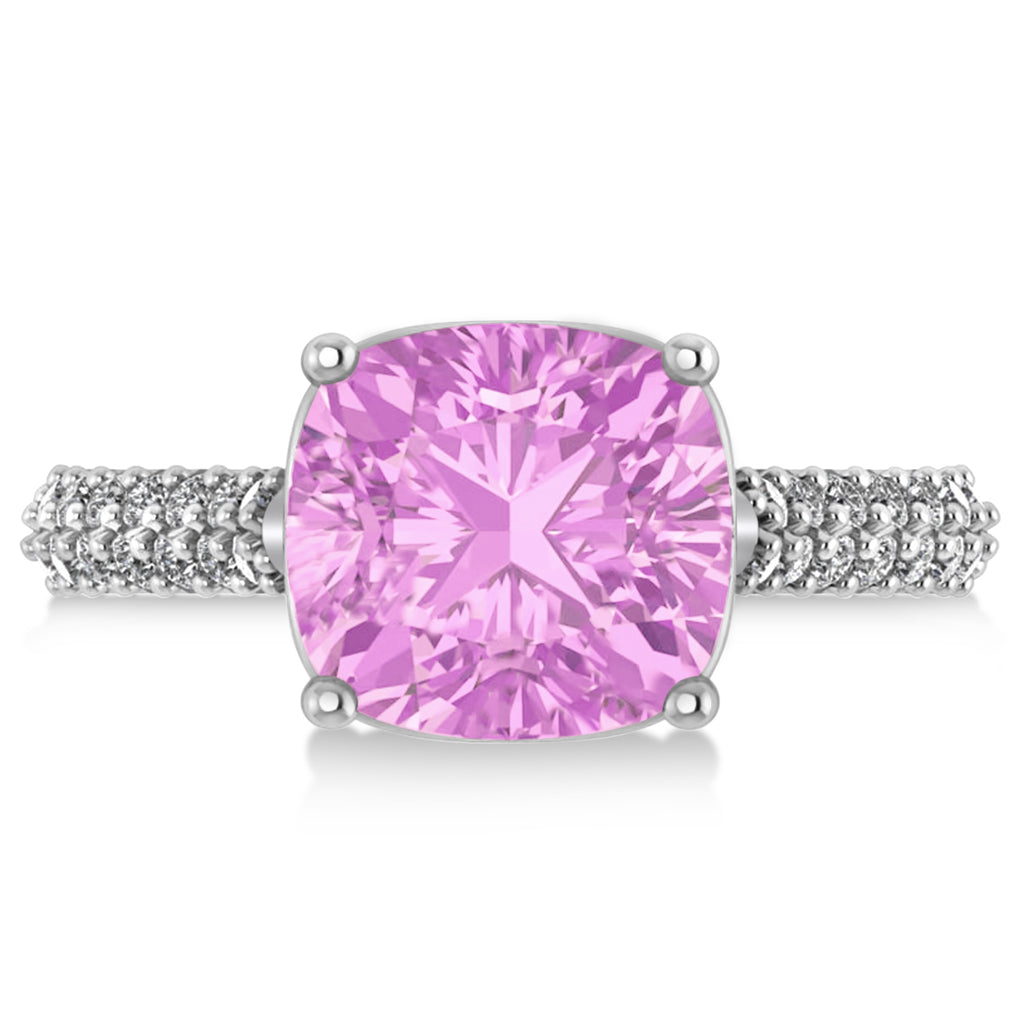 Cushion Cut Pink Sapphire & Diamond Ring 14k White Gold (4.42ct)