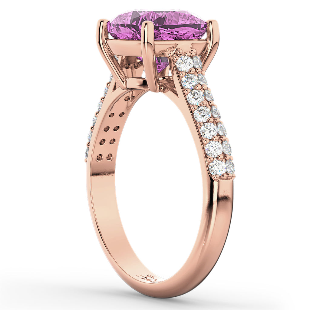 Cushion Cut Pink Sapphire & Diamond Ring 18k Rose Gold (4.42ct)
