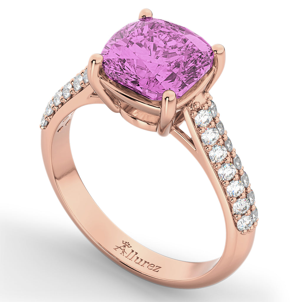 Cushion Cut Pink Sapphire & Diamond Ring 18k Rose Gold (4.42ct)
