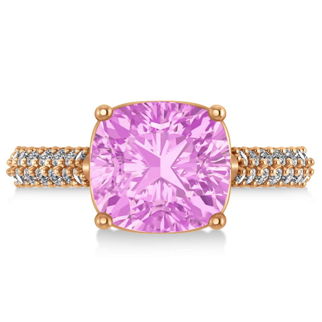 Cushion Cut Pink Sapphire & Diamond Ring 18k Rose Gold (4.42ct)
