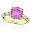 Cushion Cut Pink Sapphire & Diamond Ring 18k Yellow Gold (4.42ct)