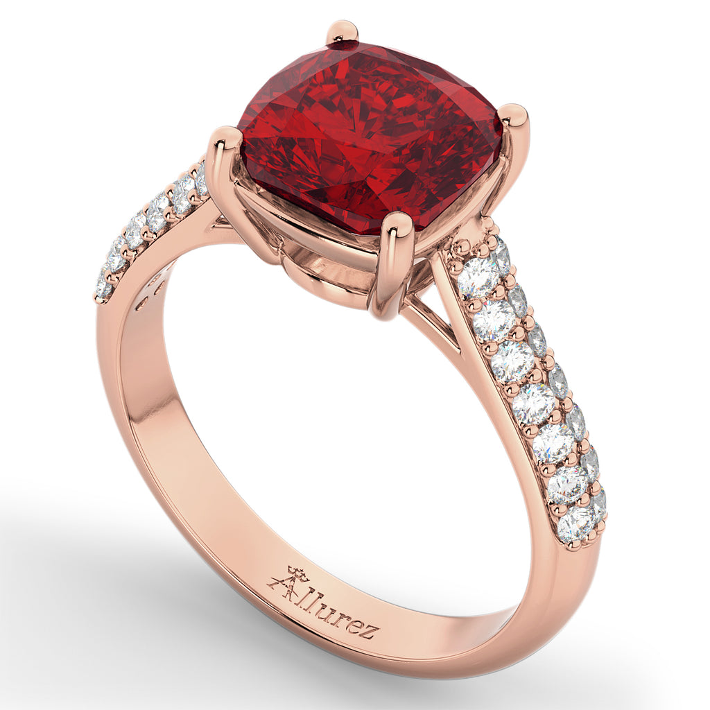 Cushion Cut Ruby & Diamond Engagement Ring 14k Rose Gold (4.42ct)