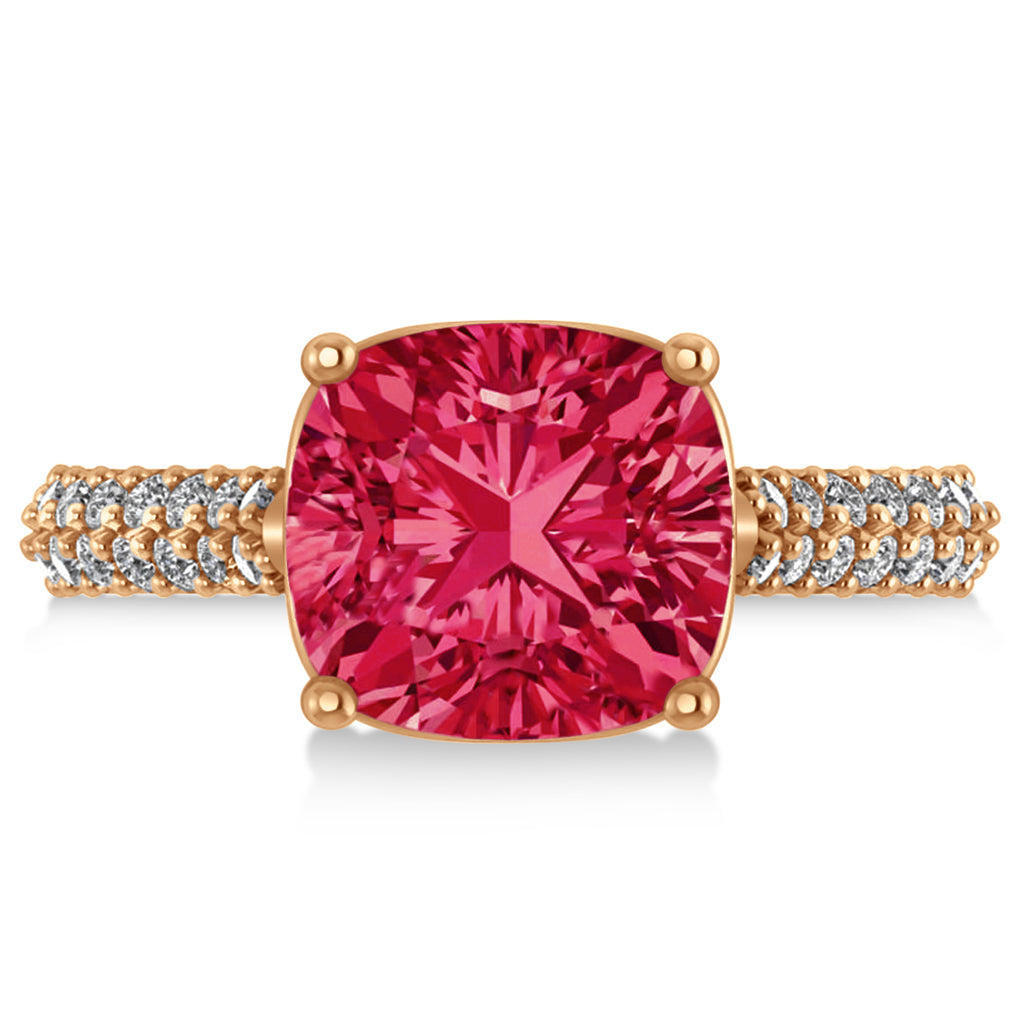 Cushion Cut Ruby & Diamond Engagement Ring 14k Rose Gold (4.42ct)