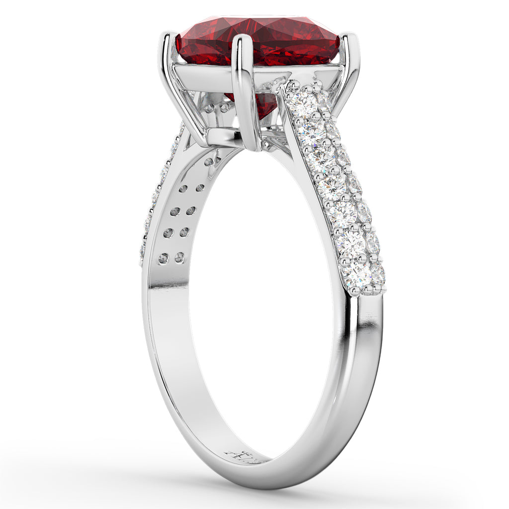 Cushion Cut Ruby & Diamond Engagement Ring 14k White Gold (4.42ct)