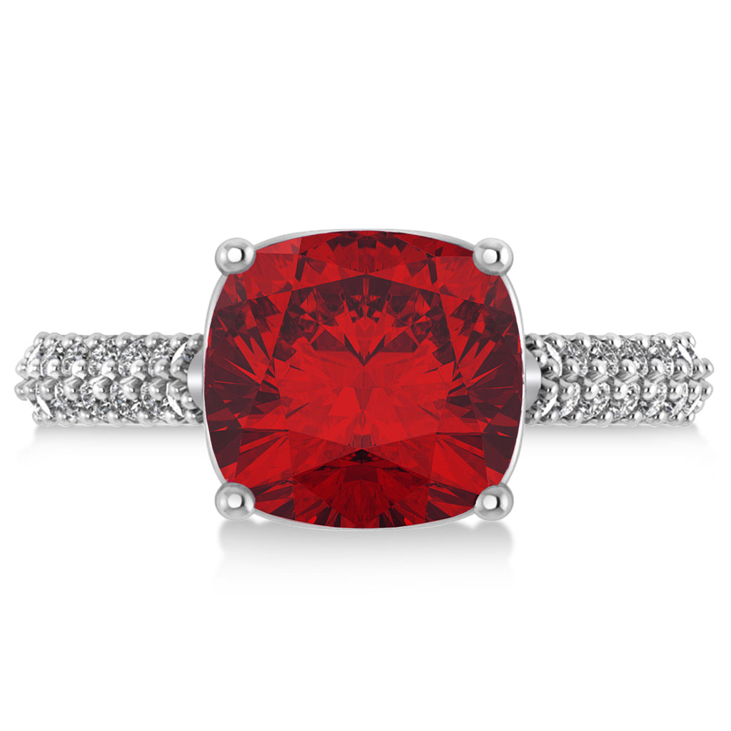 Cushion Cut Ruby & Diamond Engagement Ring 14k White Gold (4.42ct)