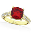 Cushion Cut Ruby & Diamond Engagement Ring 14k Yellow Gold (4.42ct)