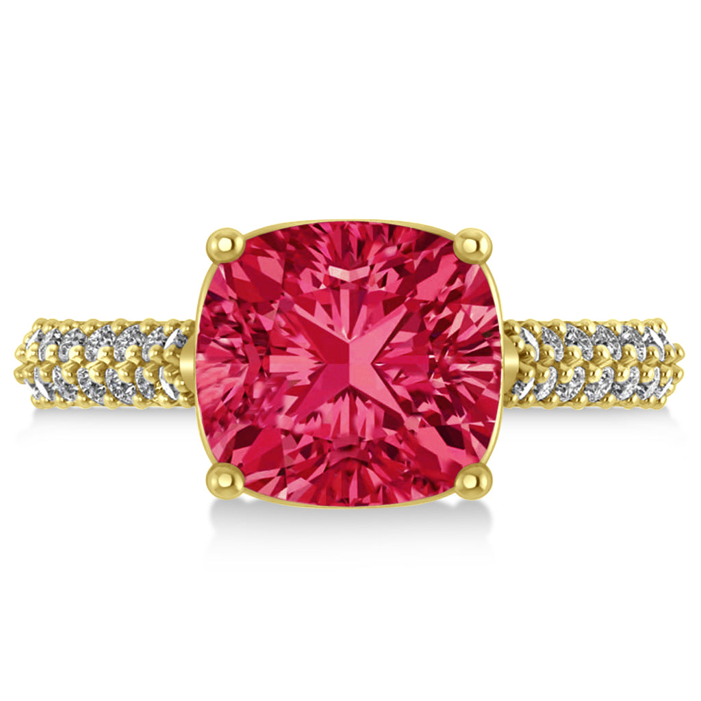 Cushion Cut Ruby & Diamond Engagement Ring 14k Yellow Gold (4.42ct)