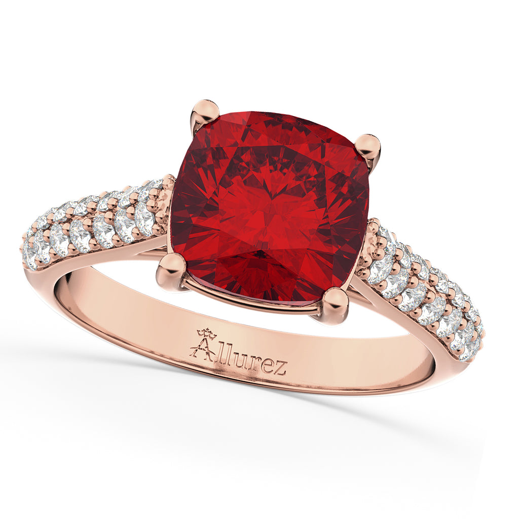 Cushion Cut Ruby & Diamond Engagement Ring 18k Rose Gold (4.42ct)