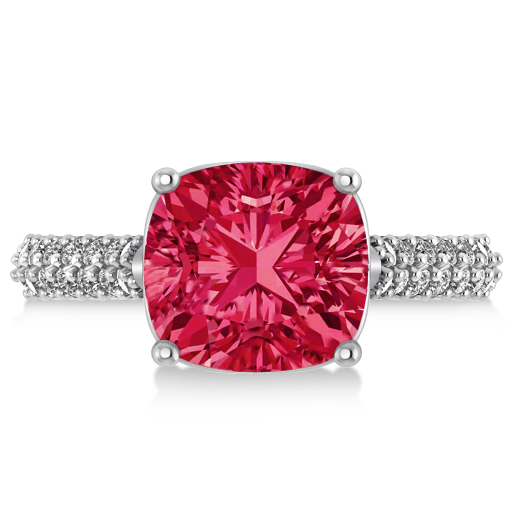 Cushion Cut Ruby & Diamond Engagement Ring 18k White Gold (4.42ct)