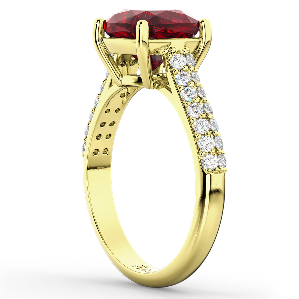 Cushion Cut Ruby & Diamond Engagement Ring 18k Yellow Gold (4.42ct)