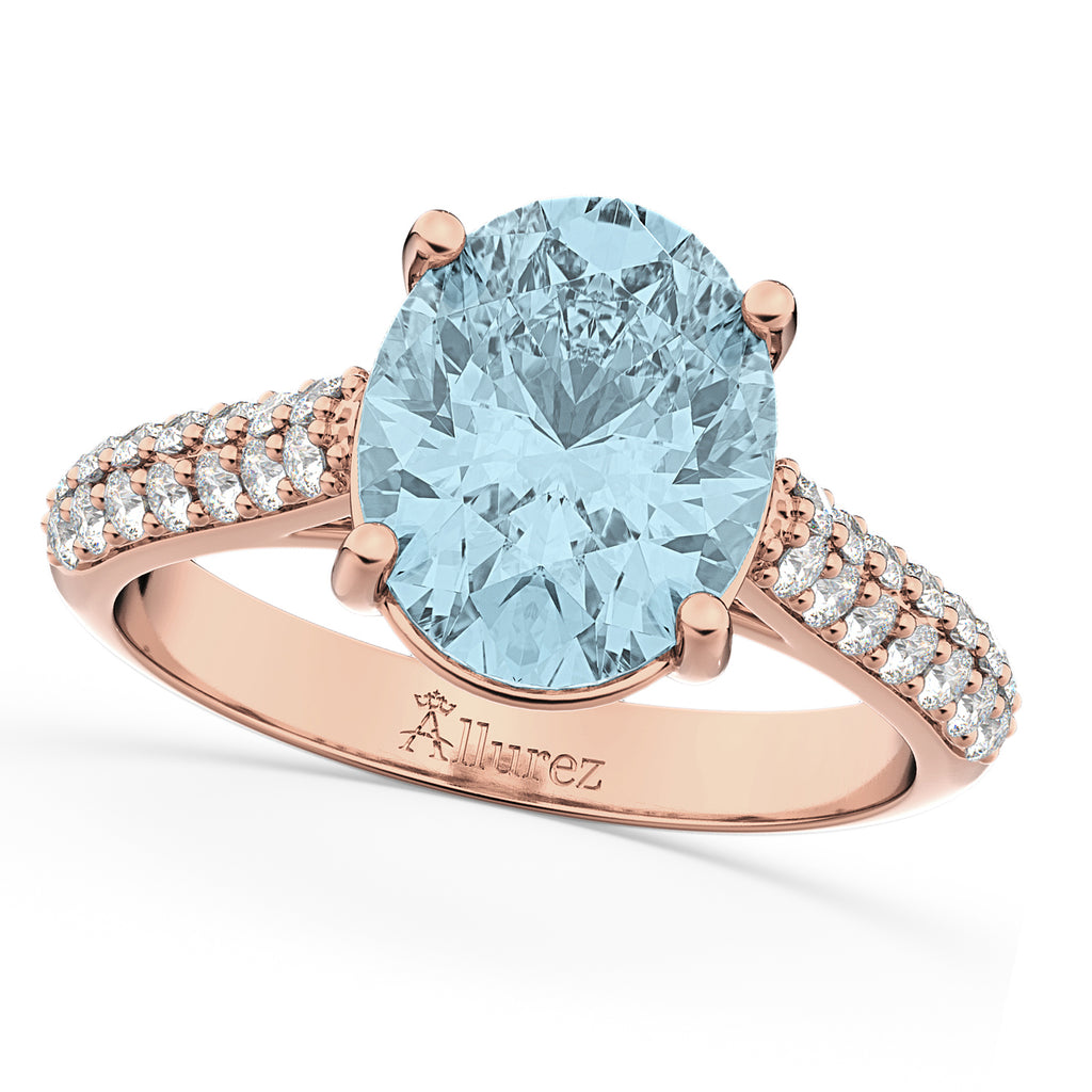 Oval Aquamarine & Diamond Engagement Ring 14k Rose Gold (4.42ct)