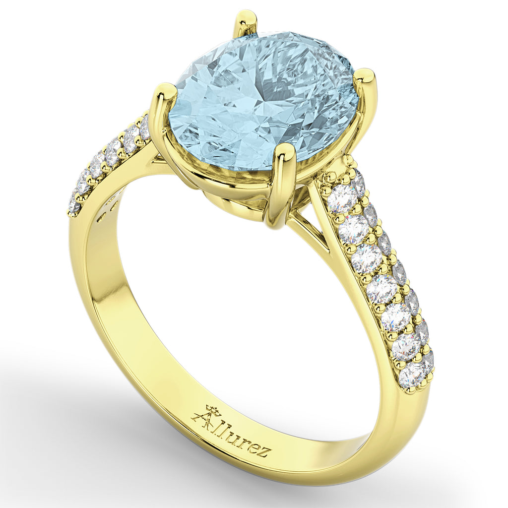 Oval Aquamarine & Diamond Engagement Ring 14k Yellow Gold (4.42ct)