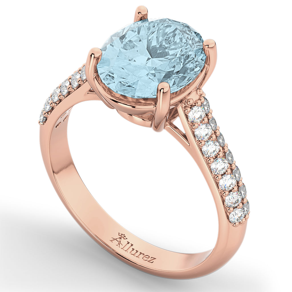 Oval Aquamarine & Diamond Engagement Ring 18k Rose Gold (4.42ct)