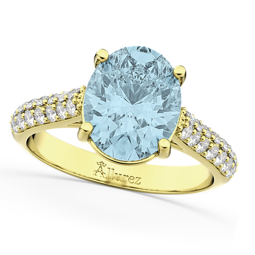 Oval Aquamarine & Diamond Engagement Ring 18k Yellow Gold (4.42ct)