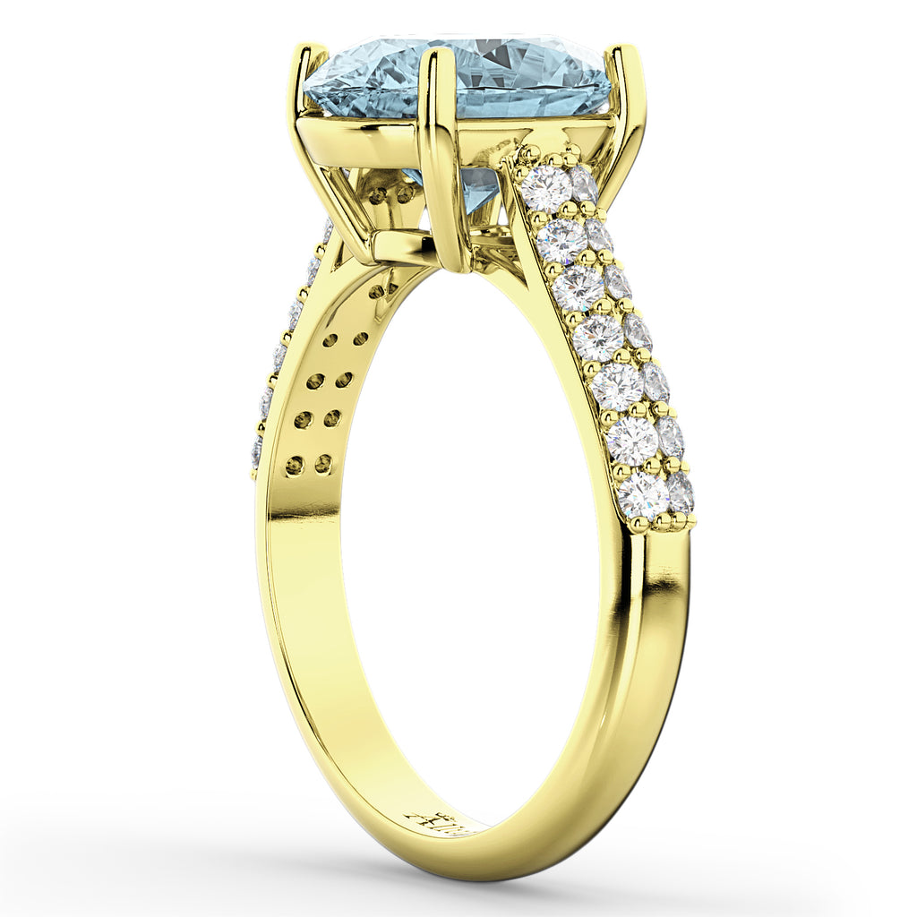 Oval Aquamarine & Diamond Engagement Ring 18k Yellow Gold (4.42ct)