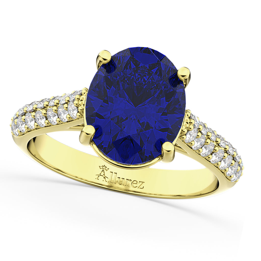 Oval Blue Sapphire & Diamond Engagement Ring 14k Yellow Gold (4.42ct)