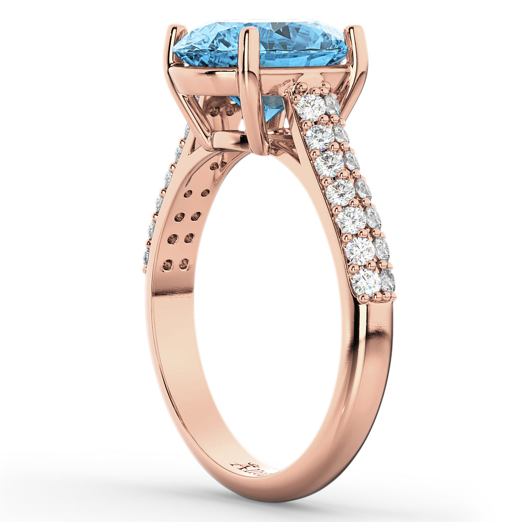 Oval Blue Topaz & Diamond Engagement Ring 14k Rose Gold (4.42ct)
