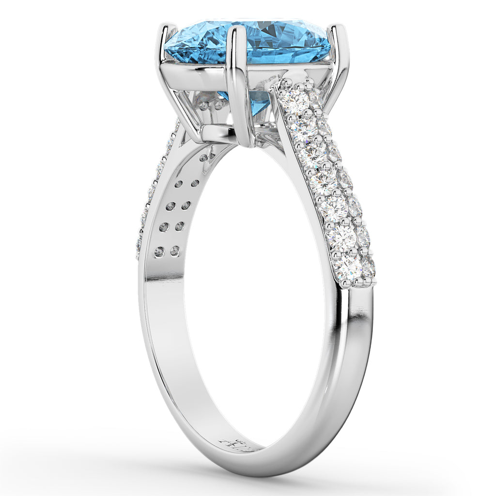 Oval Blue Topaz & Diamond Engagement Ring 18k White Gold (4.42ct)