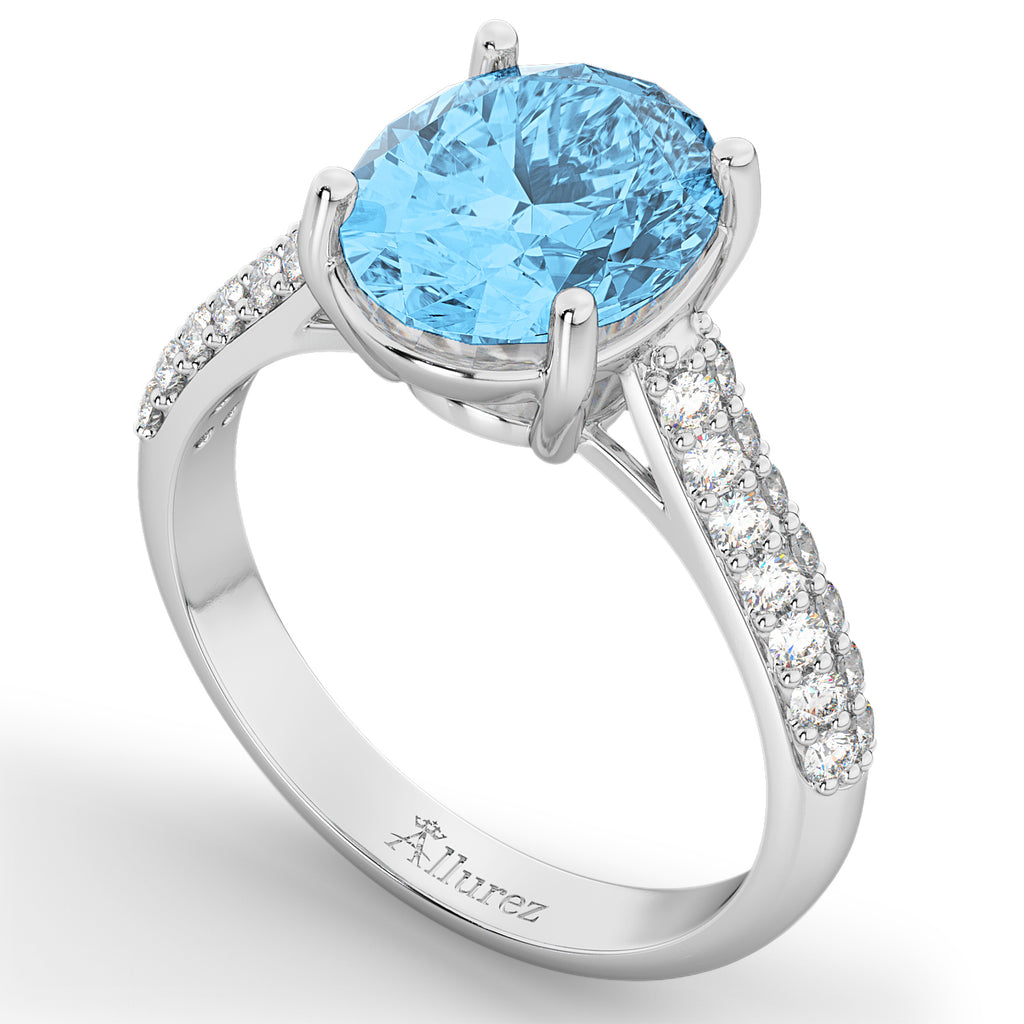 Oval Blue Topaz & Diamond Engagement Ring 18k White Gold (4.42ct)
