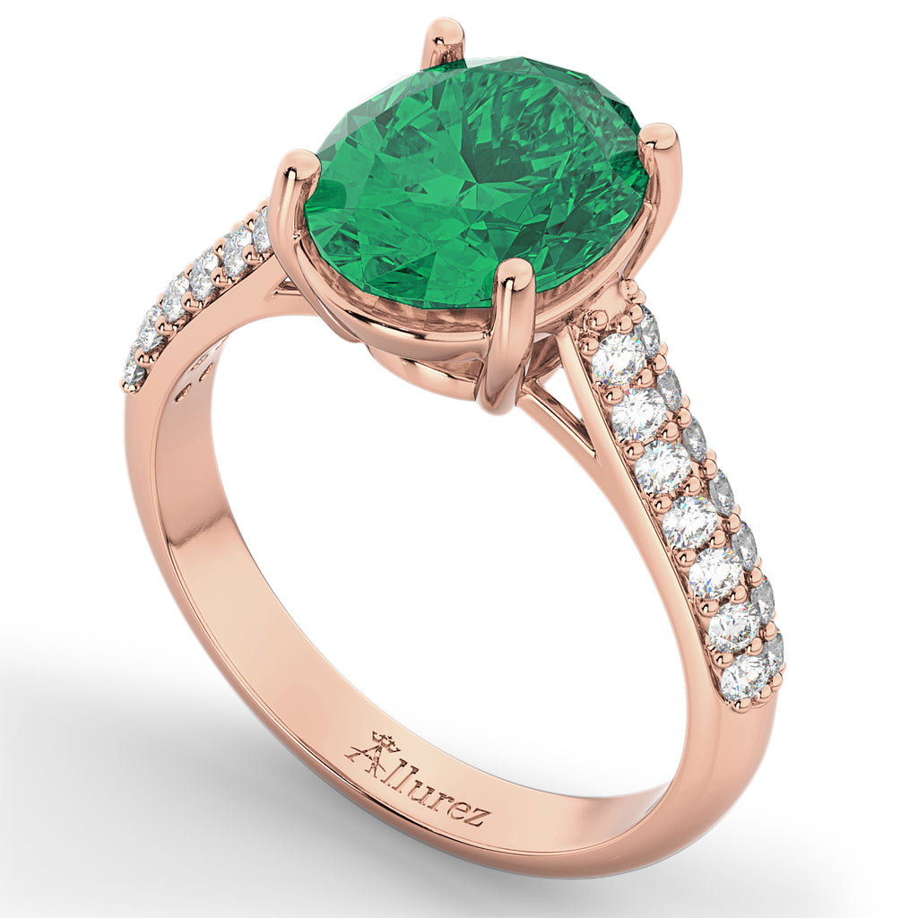 Oval Emerald & Diamond Engagement Ring 14k Rose Gold (4.42ct)