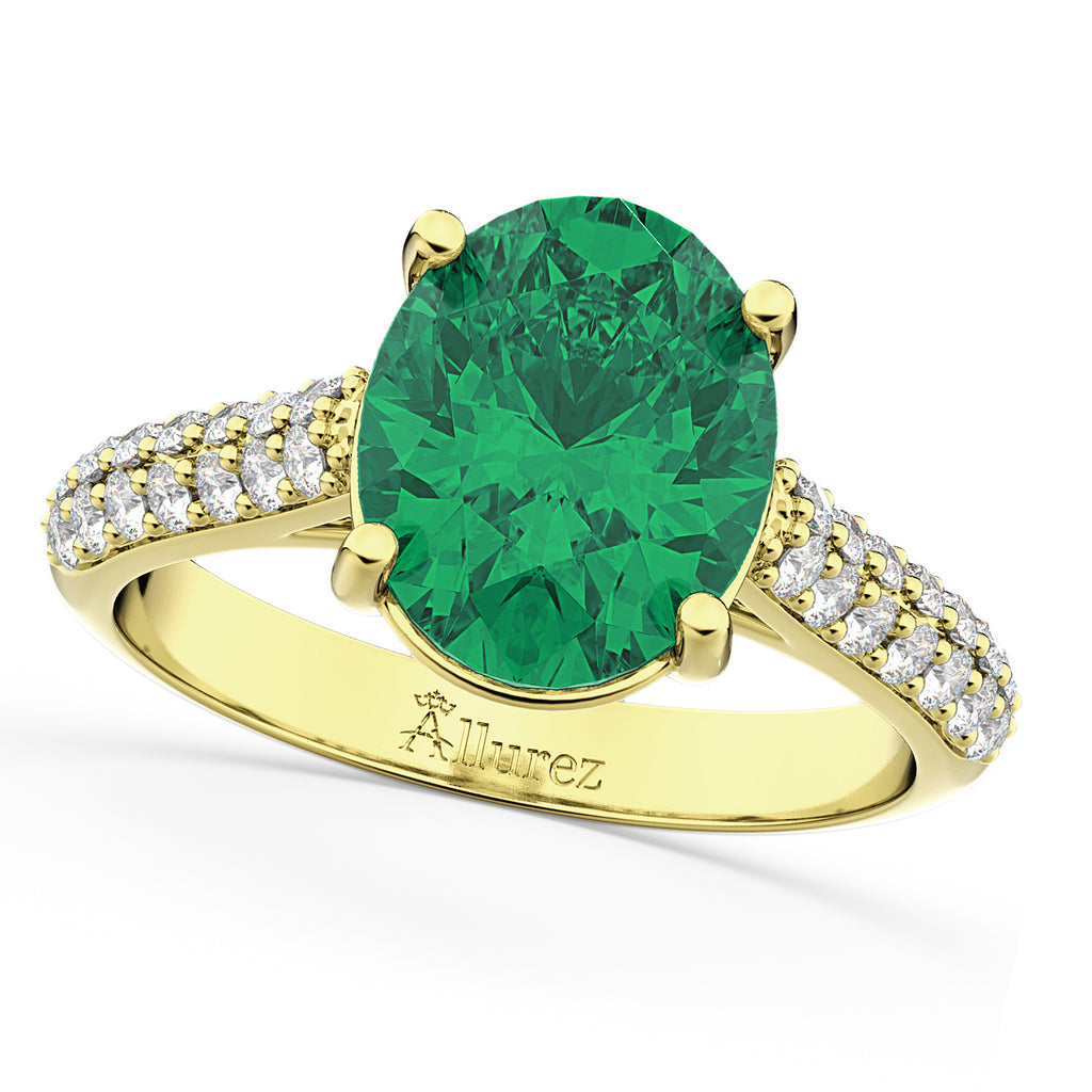 Oval Emerald & Diamond Engagement Ring 14k Yellow Gold (4.42ct)