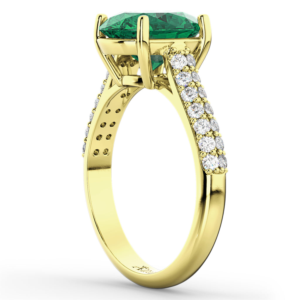 Oval Emerald & Diamond Engagement Ring 14k Yellow Gold (4.42ct)