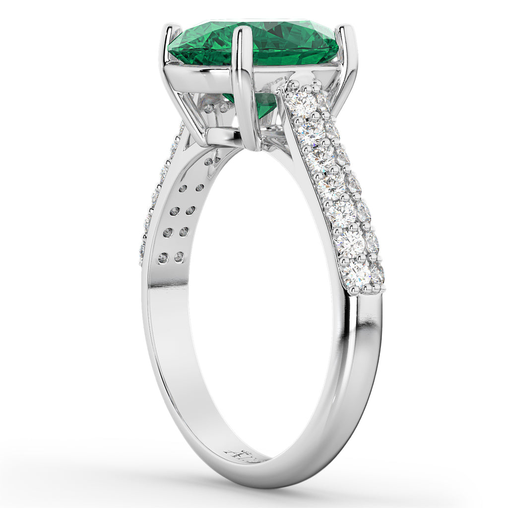 Oval Emerald & Diamond Engagement Ring 18k White Gold (4.42ct)