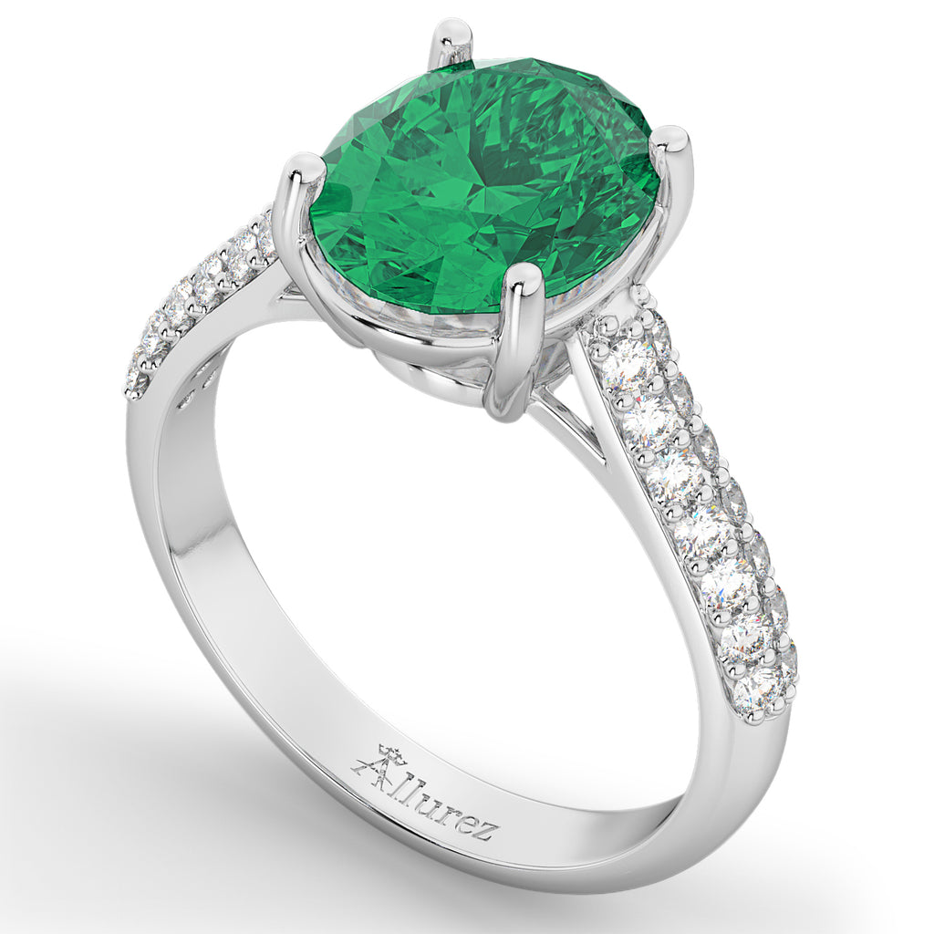 Oval Emerald & Diamond Engagement Ring 18k White Gold (4.42ct)