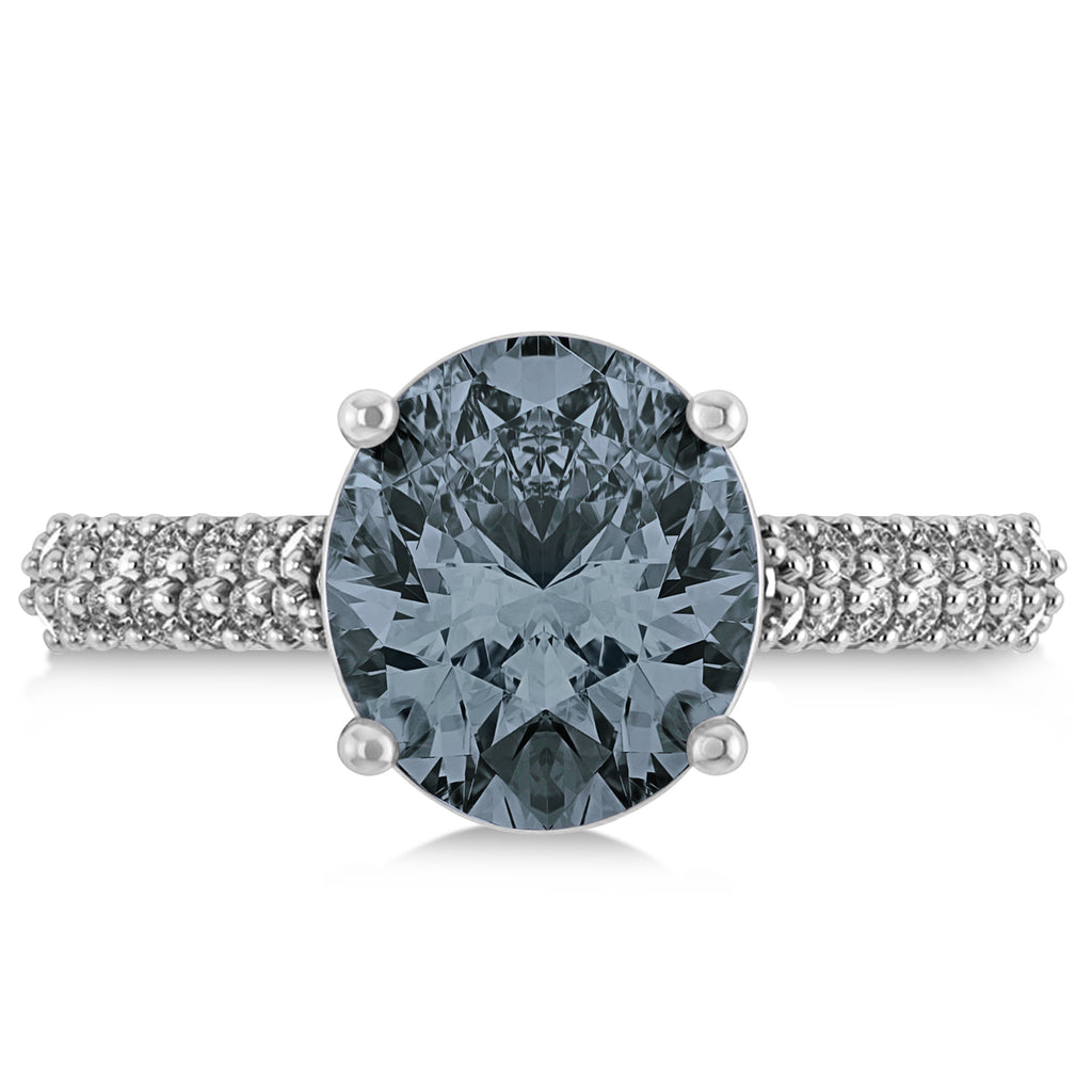 Oval Gray Spinel & Diamond Engagement Ring 14k White Gold (4.42ct)