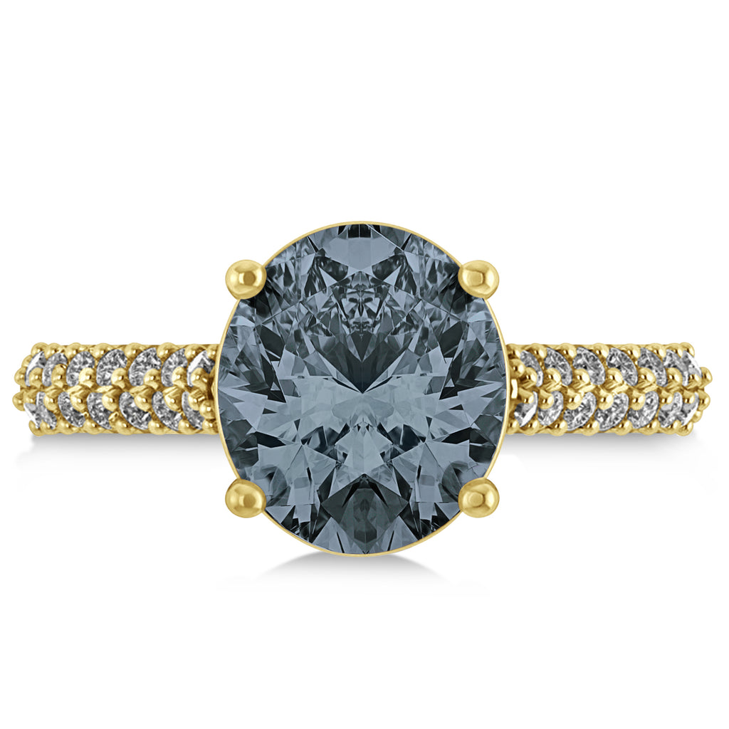 Oval Gray Spinel & Diamond Engagement Ring 14k Yellow Gold (4.42ct)