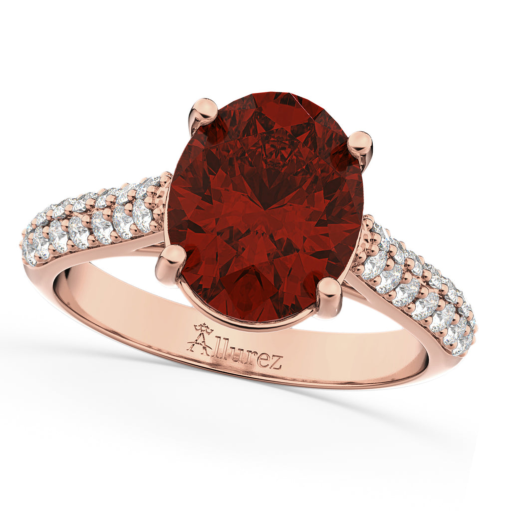 Oval Garnet & Diamond Engagement Ring 14k Rose Gold (4.42ct)