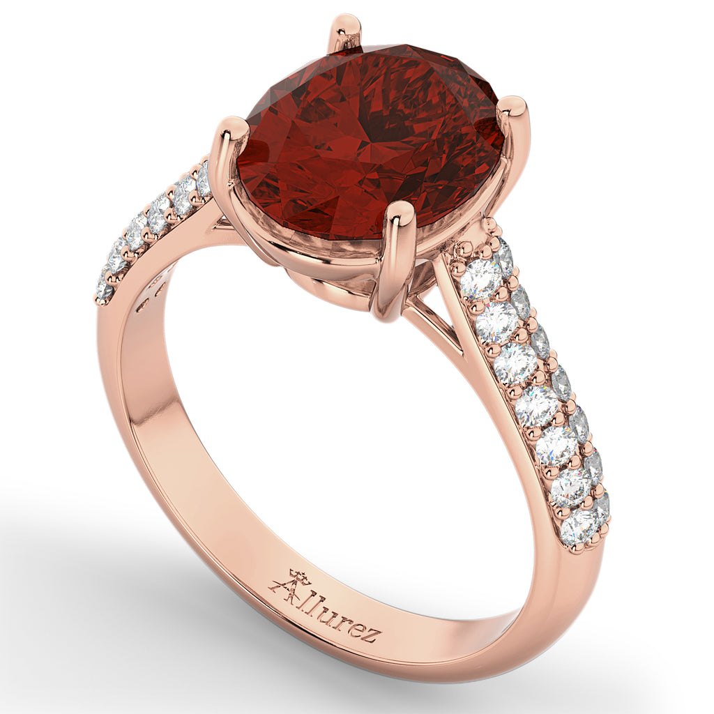 Oval Garnet & Diamond Engagement Ring 14k Rose Gold (4.42ct)