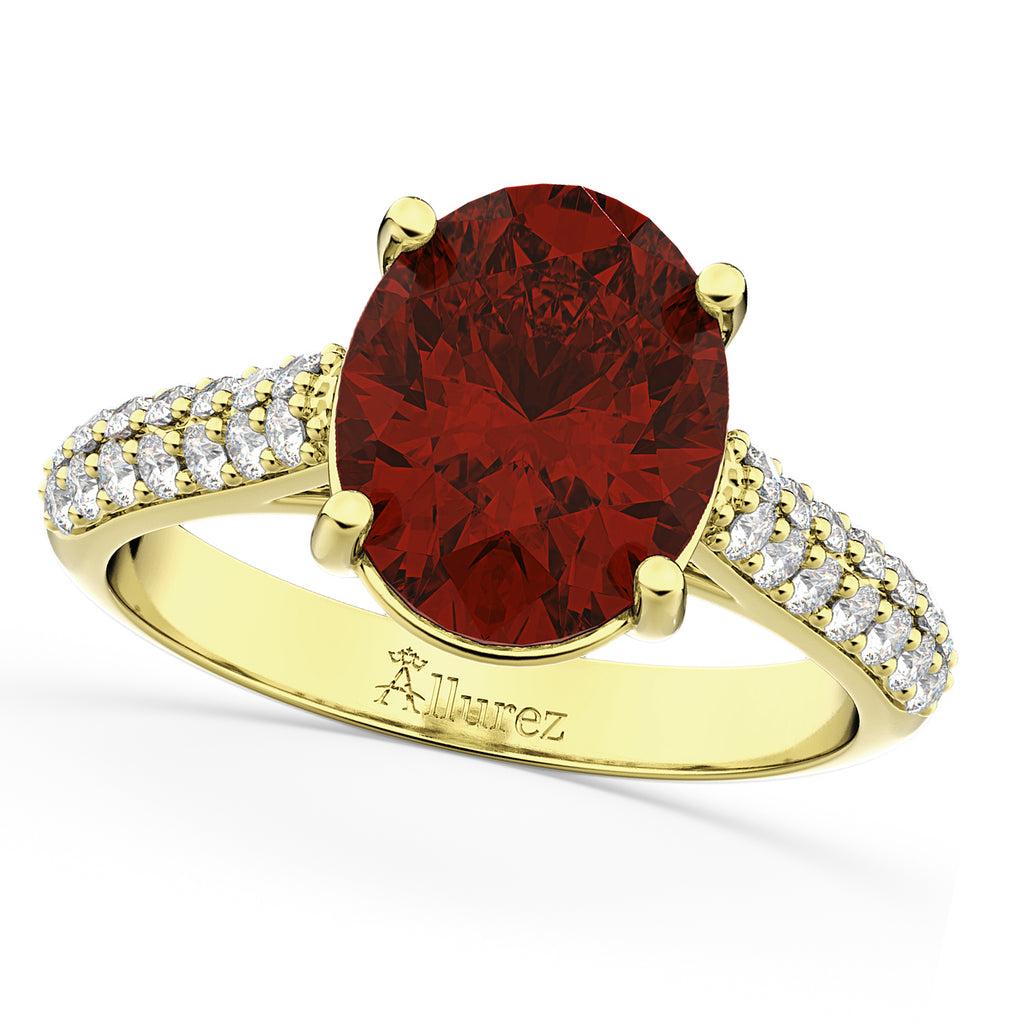 Oval Garnet & Diamond Engagement Ring 14k Yellow Gold (4.42ct)