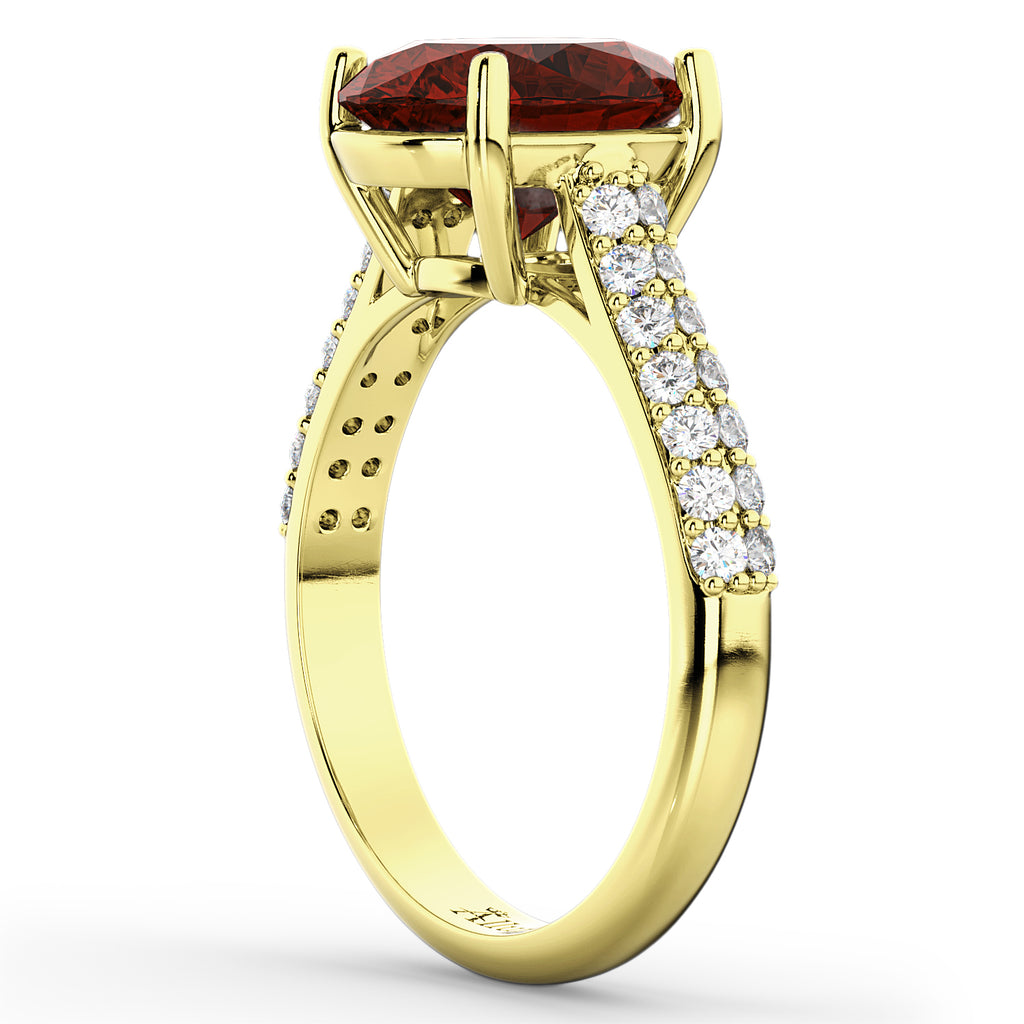 Oval Garnet & Diamond Engagement Ring 14k Yellow Gold (4.42ct)