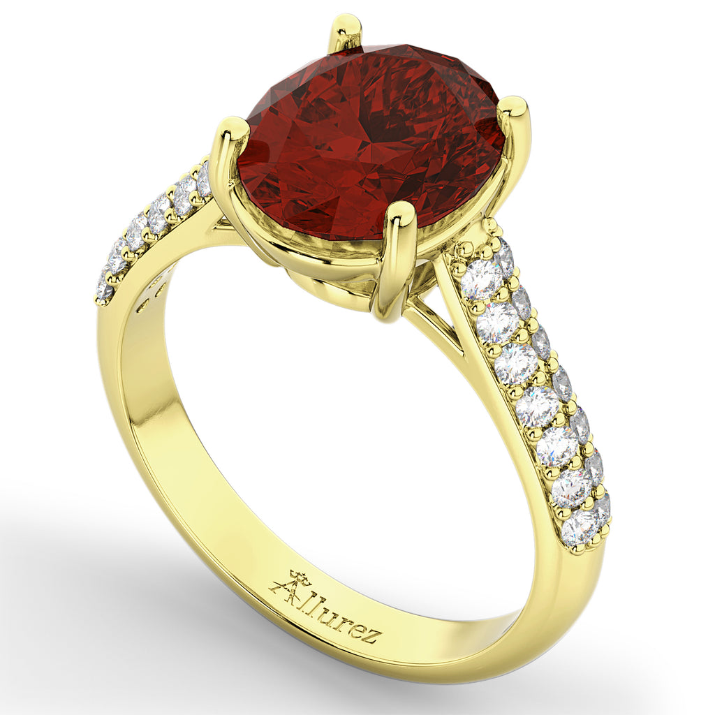 Oval Garnet & Diamond Engagement Ring 14k Yellow Gold (4.42ct)