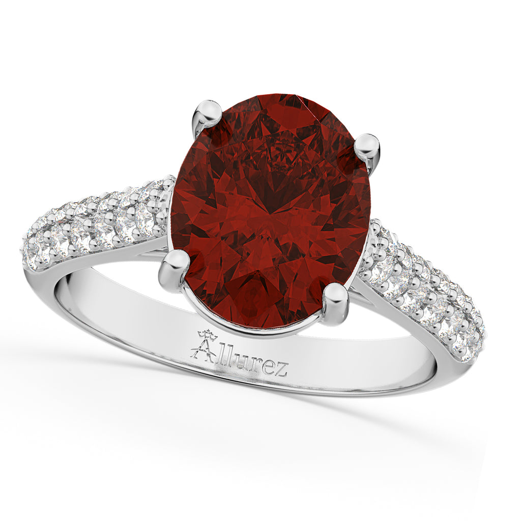 Oval Garnet & Diamond Engagement Ring 18k White Gold (4.42ct)